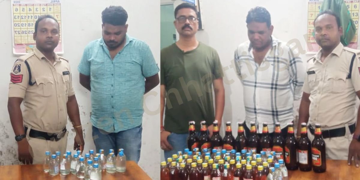 रायगढ़ कयाघाट में भारी मात्रा में बीयर और शराब जब्त, दो युवक गिरफ्तार